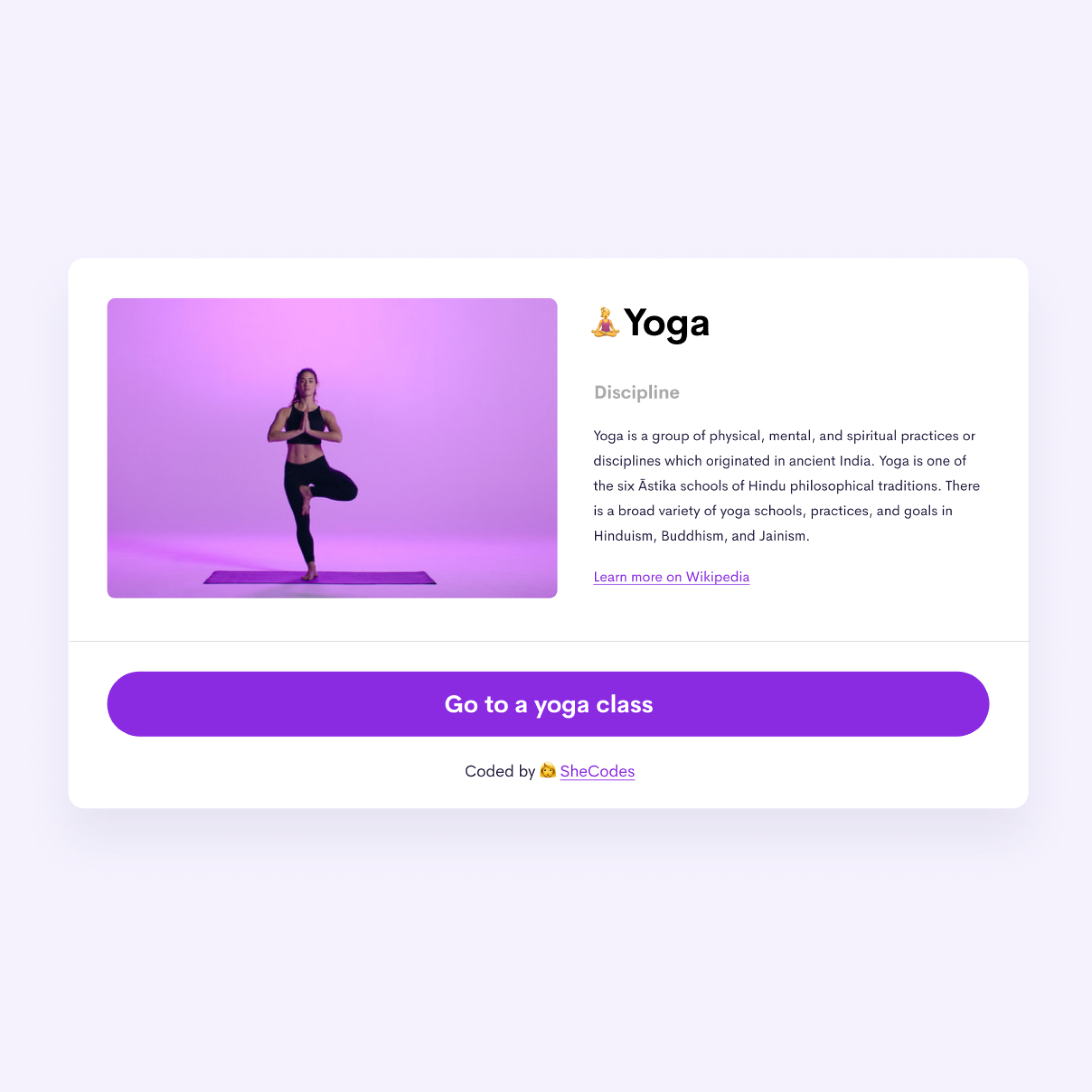 a picture of a woman doing yoga and the description of yoga